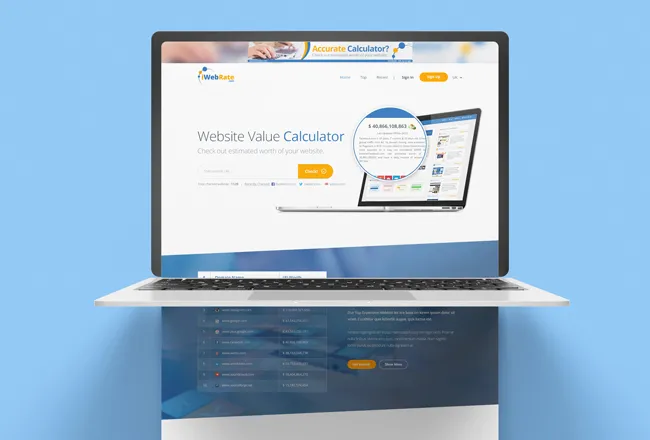 iWebRate website value calculator homepage on a laptop