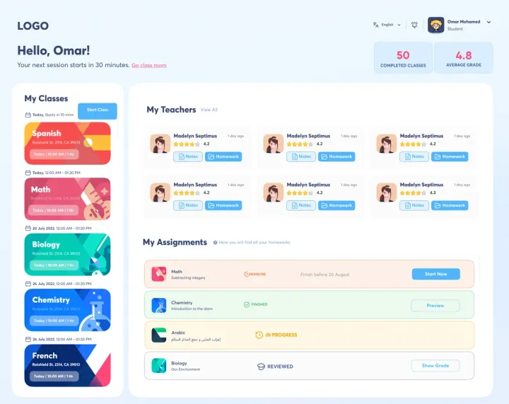 Inck: student web dashboard